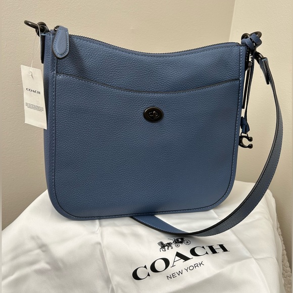Coach Handbags - New Coach Chaise Crossbody Blue Pebble Leather with Gunmetal Hardware.